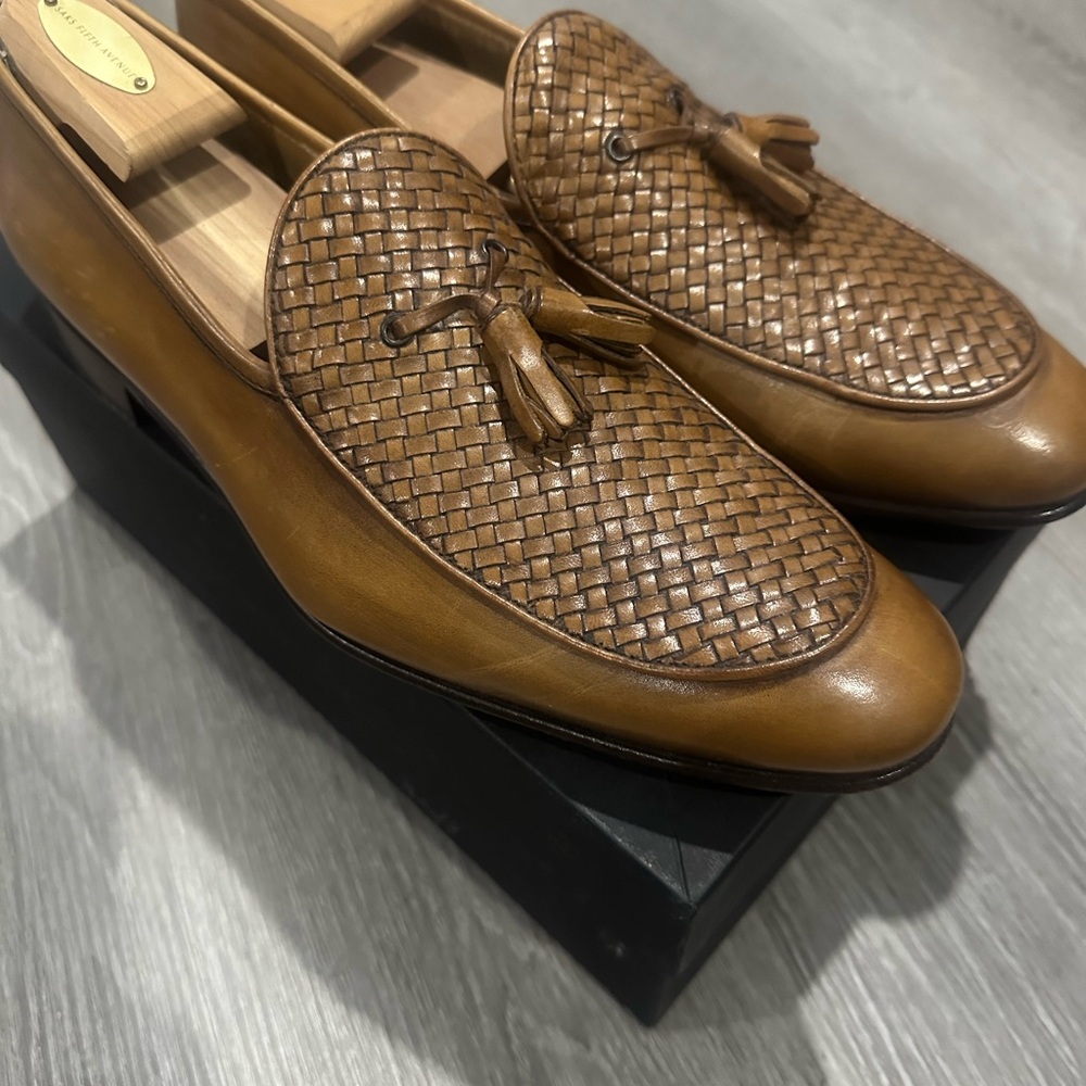 Made in Italy Saks Fifth Avenue Tan Woven Leather Loafers - Picture 1 of 7